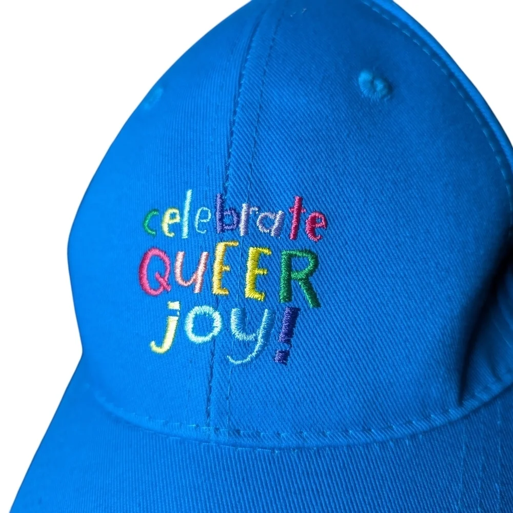 New Celebrate Queer Joy! Blue Embroidered Cap Hat Pride LGBTQ Gay Rights Ally
